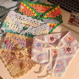 French Retro Hand-knitted Sweet Crochet Headscarf: Red / M