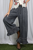 Flared Ruffle Hem Washed Chambray Crop Denim Pants VP83186: Washed Denim / S