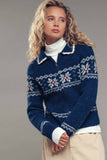 Fair Isle Zip-Up Knit Cardigan: NAVY / S-2/M-2/L-2