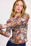 JCT7700-Semi Sheer Crew Neck Long Sleeve Mesh Layering Top: Hazelnut / L