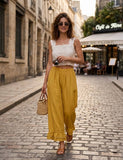 4029 WIDE LINEN PANTS WITH EYELET EMBROIDERY: Orange