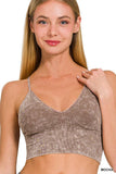 Washed Ribbed Seamless Bra Padded Tank Top: ASH BLACK / 3-3 (S/M-L/XL)