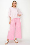 BEST Mineral Wash Wide leg Cropped pants HP5524: MossGreen / S-M-L / 2-2-2