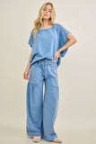 Mineral Washed Boho waist band wideleg cropped pants HP5900 : Ashed Black / S-M-L / 2-2-2