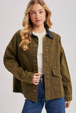RELAXED BUTTON DOWN BARN JACKET: OLIVE / M