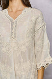 V-neck Short Sleeve Floral Embroidered Crochet Blouse Top: OFF WHITE / Os