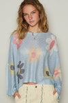 V-neck colorful flower print light weight sweater SALE: OLIVE / S