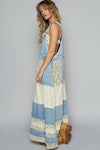 Vintage washed front pocket floral contrast dress: DENIM / L