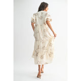 FLORAL EMBROIDERED MAXI DRESS: CREAM/MOCHA / S-M-L(3-2-1)