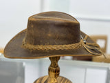 Gunner|Leather Western Hat Crazy Horse Leather Hat Tan Brown: Small
