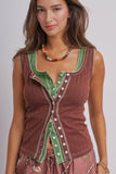 Ribbed Cotton Button-Front Picot Trim Tank: PINK FL / S-2/M-2/L-2