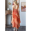 MINERAL WASHED TIERED RUFFLE HEM CAMI MAXI DRESS: DOLPHIN / S-M-L-XL(2-2-2-2)