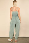 NP70837-Mineral Washed Cotton Gauze Casual Jumpsuit: SAGE / S-M-L/2-2-2