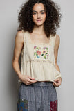Double Gauze Floral Shirring Square Neck Sleeveless Top: NATURAL / S