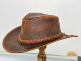 Gunner| Reddish Brown  Leather  Western Outback Cowboy Hat : Large