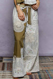 Solid lace patch detail woven pants: HONEY GOLD / S