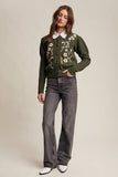 Floral Embroidered Puff Sleeve Cardigan: Tiramisu / L