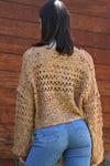 XHS52-ASIS OPEN KNIT V NECK PULLOVER SWEATER: PALO VERDE / S