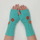 Fingerless Cashmere Gloves-Wildflower: Orange on Grey / One Size Fits Most