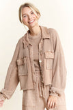 Mineral Wash Button Cropped Shacket HT5560: Ashed Black / S-M-L / 2-2-2