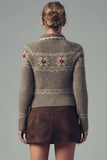 Fair Isle Zip-Up Knit Cardigan: MOCHA / S-2/M-2/L-2