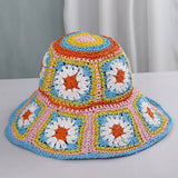 Granny Square Sun Hat Floral Straw Bucket Hat: CYellow / M
