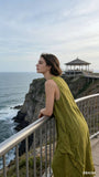 Sleeveless long dress 100% linen REF. 8466: WASABI