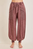 Zen Mineral Washed Ribbed  Baggy Lounge Balloon Pants HP7610: HotCocoa / S-M-L / 2-2-2
