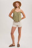 CROCHET CONTRAST CAMISOLE TOP: ALMOND / M