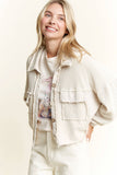 Mineral Wash Button Cropped Shacket HT5560: Ashed Black / S-M-L / 2-2-2