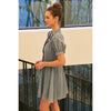 MINERAL-WASHED DENIM BUTTON-DOWN MINI DRESS WITH PUFF SLVS: WASHED DENIM / S