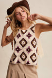Crochet Granny Square Tassel Tie Vest LSW1006: Ecru / L