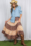 Patchwork Floral Print Bohemian-Inspired Maxi Skirt VS83041B: Orange / S