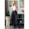 WASHED WIDE LEG RUFFLED HEM PANTS: BLACK / S-M-L-XL(2-2-2-2)