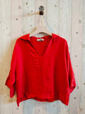 REF 12104 BLOUSE SHIRT COLLAR 100% LINEN: CAMEL
