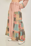 Mineral Washed Boho Patch Tiered wide pants HP6619: Natural / S-M-L / 2-2-2