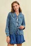 RUFFLED OVER-SIZED COLLAR DENIM QUILTED JACKET - 10601J-1: DK.DENIM / M