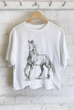 HORSE SKETCH GRAPHIC LONG CROP TOP : KHAKI