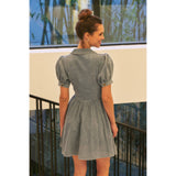 MINERAL-WASHED DENIM BUTTON-DOWN MINI DRESS WITH PUFF SLVS: WASHED DENIM / S