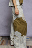 Solid lace patch detail woven pants: HONEY GOLD / L