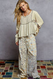 Long sleeve plaid contrast double gauze woven top: CREAM / S