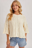 OVERSIZED BELL SLEEVE CABLE KNIT SWEATER: CREAM / M/L