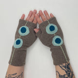 Fingerless Cashmere Gloves-Double Blooming Rose: Gold on Cream / One Size Fits Most