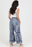 25T24-FR25 LACE INSERT RUFFLE DETAIL PRINTED WIDE LEG PANTS: M