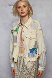Oversize long sleeve crochet patchworks denim jacket: DENIM / S