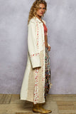 Long sleeve double gauze floral patch woven long jacket: NATURAL / M