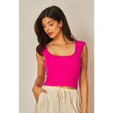 Solid Seamless Deep Scoop Back Tank Top: BLACK / SM