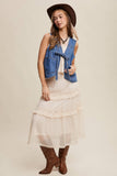 Denim Tie-Front Vest: Washed Cobalt / L