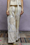Solid lace patch detail woven pants: HONEY GOLD / L