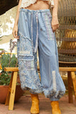 Floral print patchwork twill joger pants: DENIM / S
